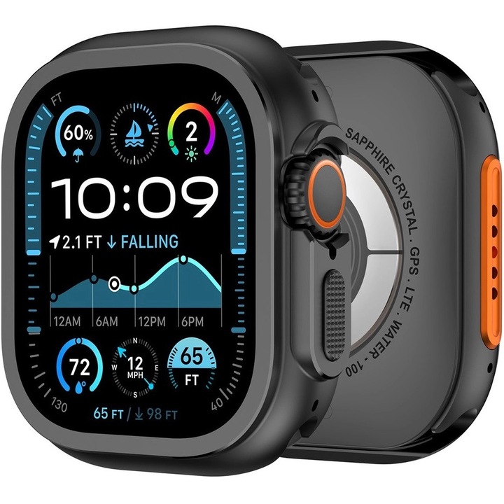 Etui aluminiu pentru Apple Watch Ultra 3/Ultra 2/Ultra 49mm, negru, design subtire si usor, montaj simplu