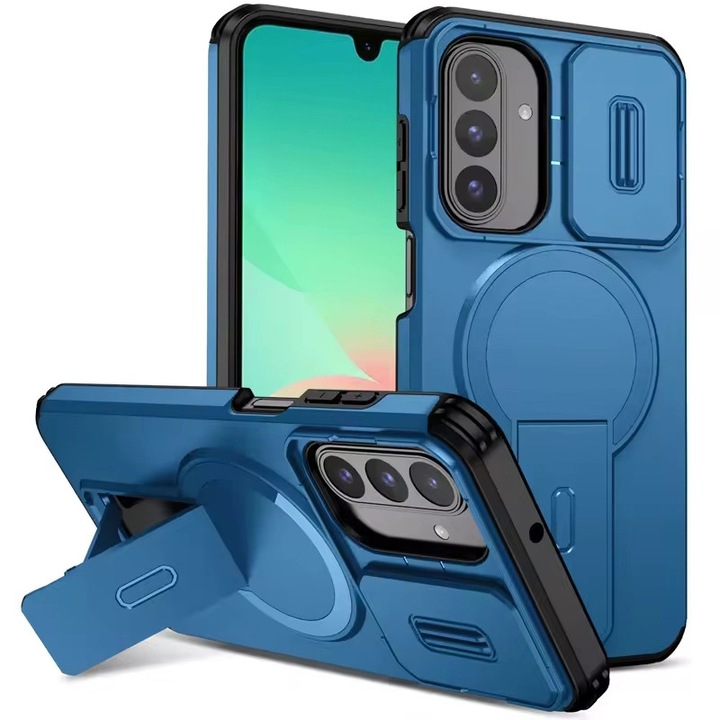 Husa pentru Samsung Galaxy A37 5G, cu suport si protectie camera, albastru