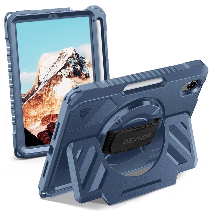 Etui pentru tableta, Dexnor 360, iPad mini 8.3" 2021/2024, protectie militara, suport stabil, albastru