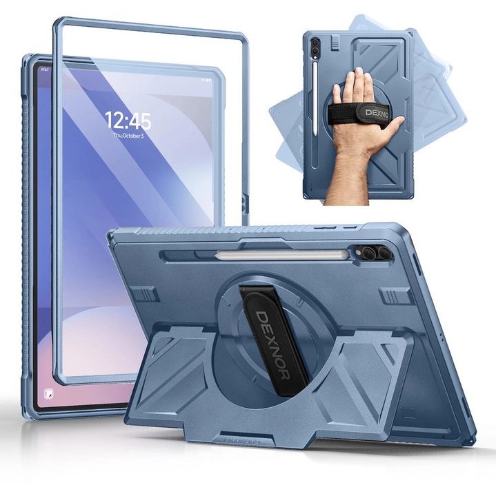 Etui tableta Dexnor 360 pentru Samsung Galaxy Tab S10 Ultra / S9 Ultra / S8 Ultra, cu suport pentru rysik, albastru