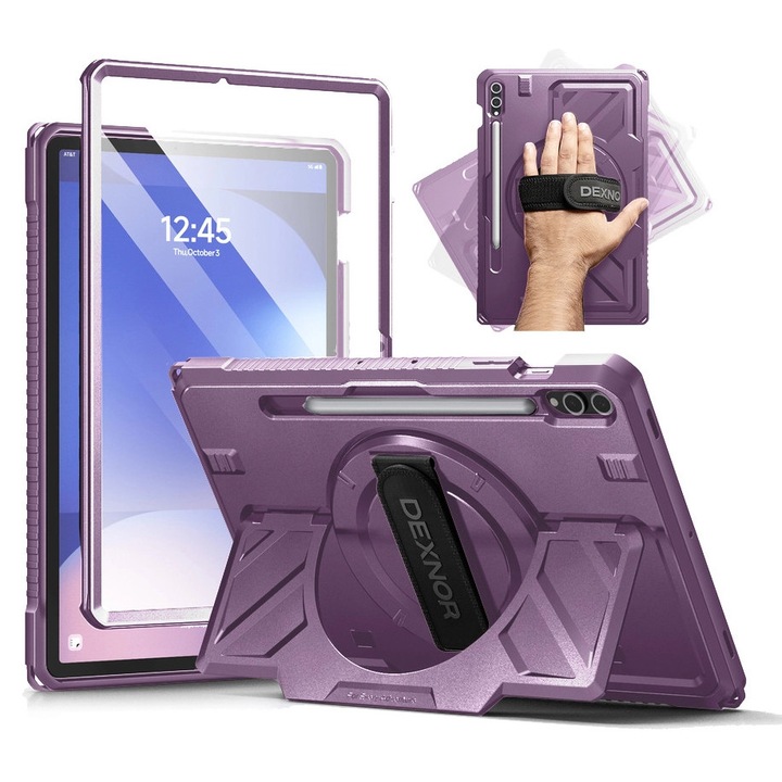 Husa tablete Dexnor 360 pentru Samsung Galaxy Tab S10 Plus / S9 Plus, cu suport pentru stilou, violet