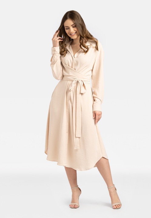 Rochie dama Perso tip camasa, bej, poliester, XXL INTL