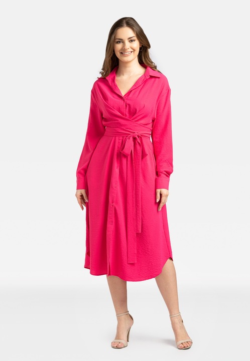Рокля тип риза с колан, Perso, фуксия, полиестер, за жени, XL INTL