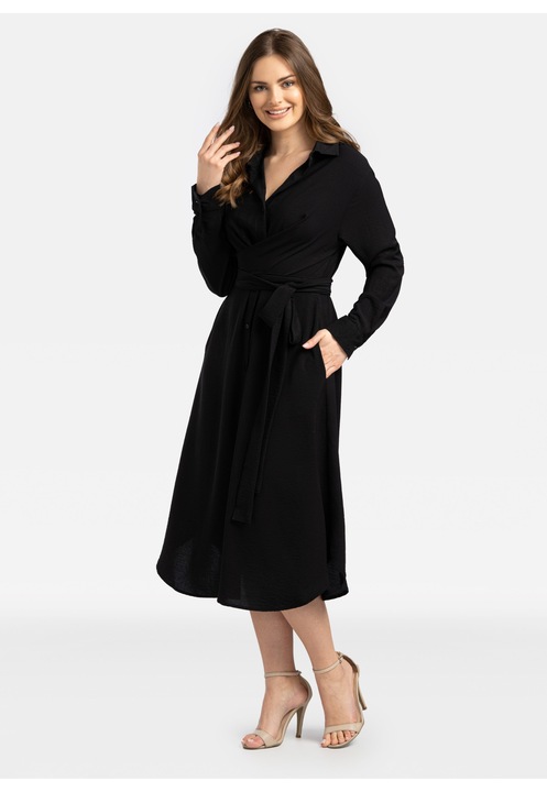 Rochie dama Perso, tip camasa, neagra, poliester, Negru