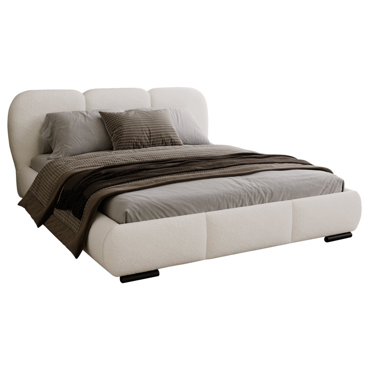 Pat tapitat cu lada depozitare lenjerie Beriter 180x200, MIRJAN 24, crema, 213x225x103 cm