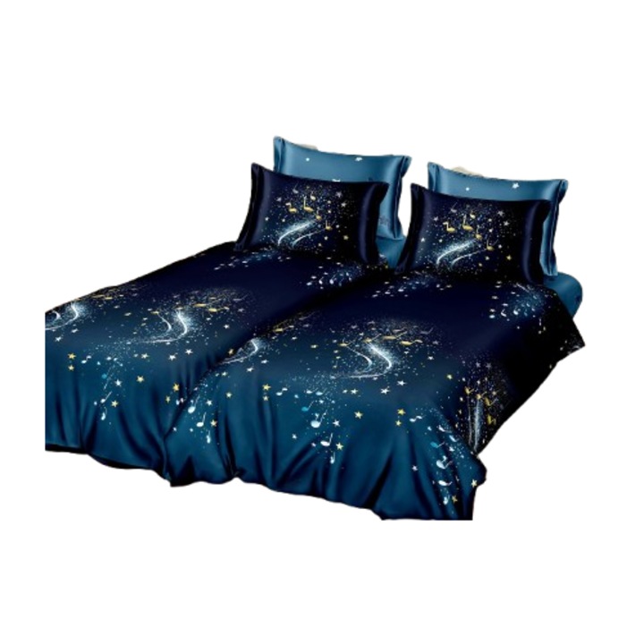 Ágynemű, 7 részes, gumírozás nélkül, 1 személyes, 160x220 cm, csillagos minta