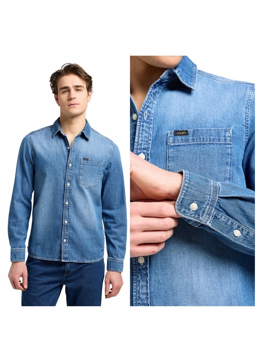 Camasa Barbati, Lee, Leesure Shirt, Regular Fit, Design Clasic, Maneci Lungi, Cu Guler, Cu Nasturi, Bumbac, Albastru, Albastru