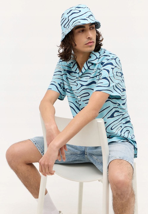 Férfi ing, Mustang, Layton, Regular Fit, Klasszikus dizájn, Rövid ujjú, Galléros, Gombos, Pamut, Kék, Kék