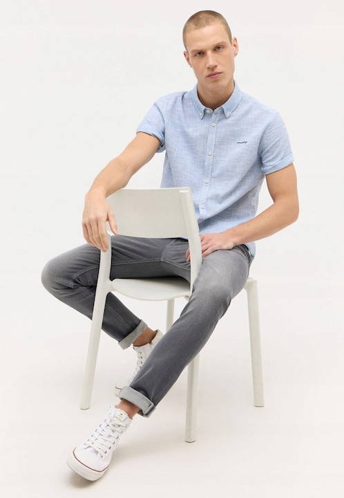 Férfi ing, Mustang, Berkeley, Normál fazon, Klasszikus dizájn, Rövid ujjú, Galléros, Gombos, Pamut, S INTL, Kék