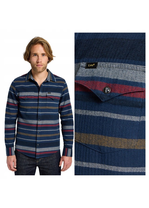Camasa Barbati, Lee, Western Shirt, Regular Fit, Design Clasic, Maneci Lungi, Cu Guler, Cu Nasturi, Bumbac, Multicolor, Multicolor