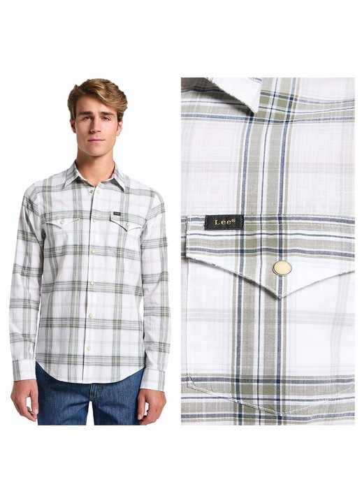 Camasa Barbati, Lee, Clean Regular Western Shirt, Regular Fit, Design Clasic, Maneci Lungi, Cu Guler, Cu Nasturi, Bumbac, M INTL, Gri