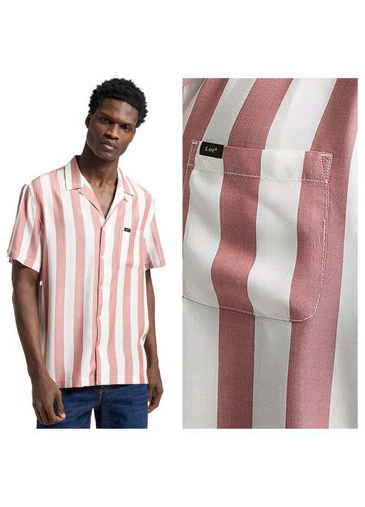 Camasa Barbati, Lee, Resort Shirt, Regular Fit, Design Clasic, Maneci Scurti, Cu Guler, Cu Nasturi, Bumbac, XL INTL, Roz