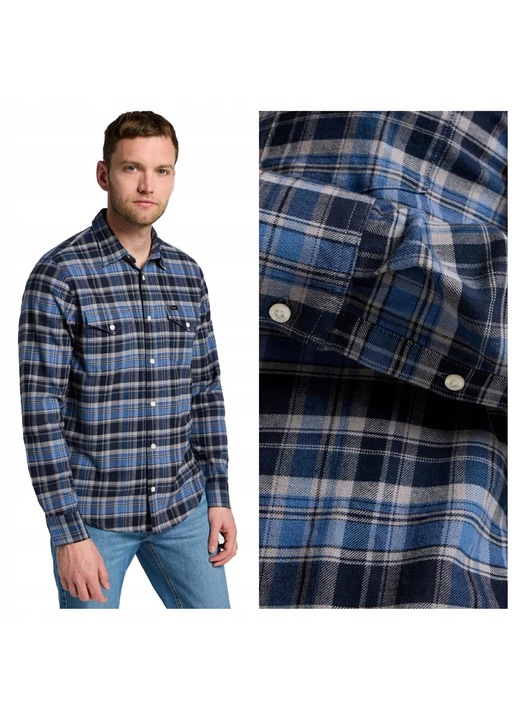 Camasa Barbati, Lee, Regular Shirt, Regular Fit, Design Clasic, Maneci Lungi, Cu Guler, Cu Nasturi, Bumbac, Albastru, S