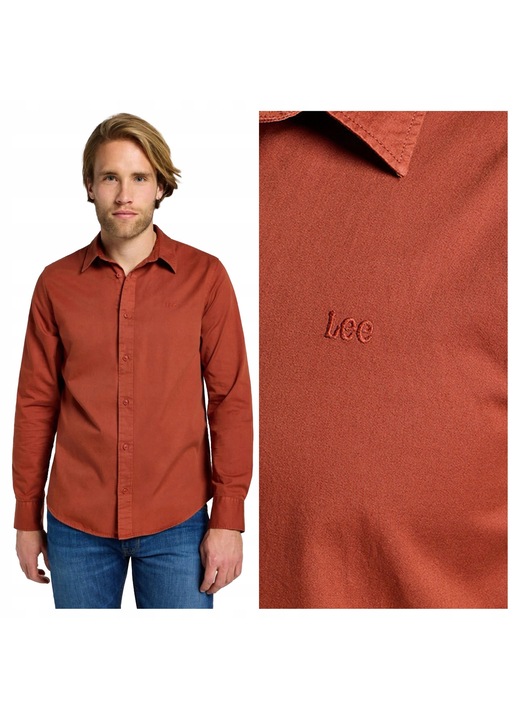 Camasa Barbati, Lee, Patch Shirt, Regular Fit, Design Clasic, Maneci Lungi, Cu Guler, Cu Nasturi, Bumbac, Rosu, Rosu, M