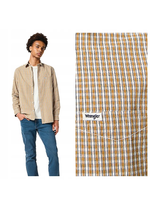 Camasa Barbati, Wrangler, 1PKT Shirt, Regular Fit, Design Clasic, Maneci Lungi, Cu Guler, Cu Nasturi, Bumbac, Galben, Galben