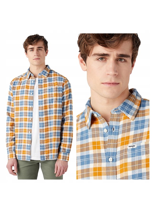 Férfi ing, Wrangler, 1 zsebes ing, normál szabás, klasszikus dizájn, hosszú ujjú, galléros, gombos, pamut, M INTL, többszínű