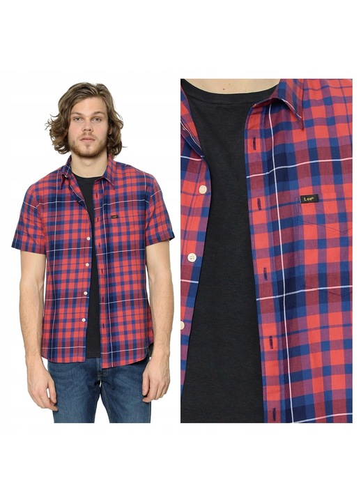 Camasa Barbati, Lee, SS Shirt, Regular Fit, Design Clasic, Maneci Lungi, Cu Guler, Cu Nasturi, Bumbac, M INTL, Rosu