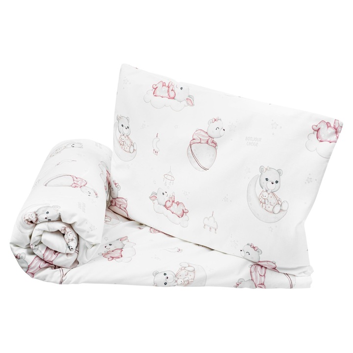 Set lenjerie patut Bonjour Cherie, 2 piese, 100% bumbac, 120x90cm, 40x60cm, fermoar, multicolor