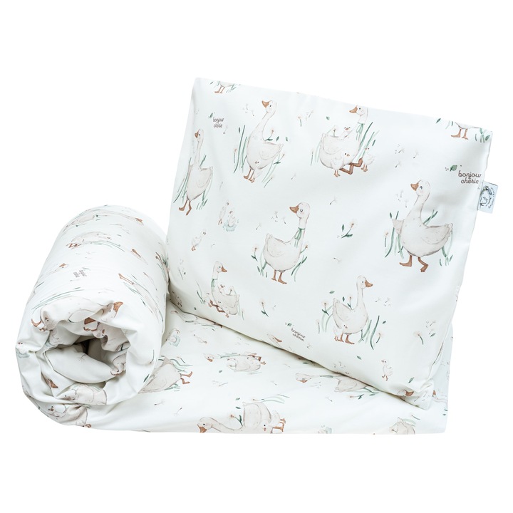 Set lenjerie patut Bonjour Cherie, 2 piese, 100% bumbac, 120x90cm, 40x60cm, fermoar, multicolor