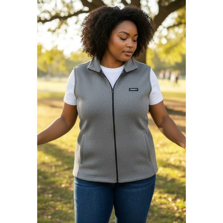 Vesta dama polar, vatuita la interior, StarFashion, cu fermoar si buzunare, gri, XL