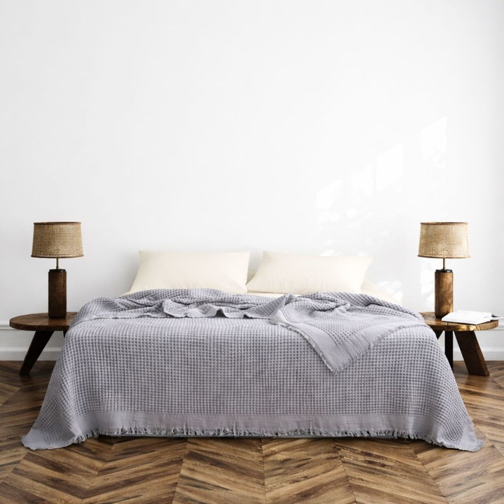 Cuvertura gofrata, bumbac 100%, 180x240 cm, Majoli by Bahar Tekstil, Optimus Today Gri deschis
