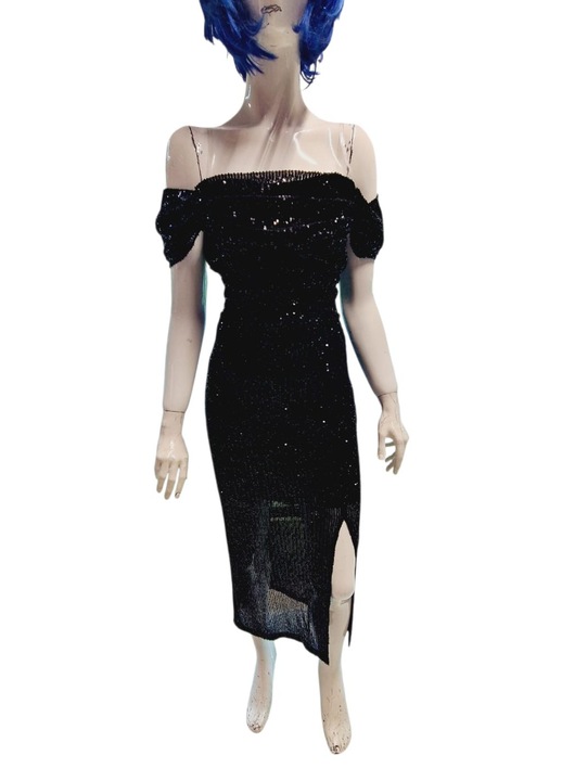 Rochie midi din paiete, neagră, mărimea, Negru