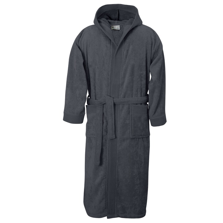 Halat baie cu gluga, The One, Lux Collection, catifelat, gri antracit, S/M