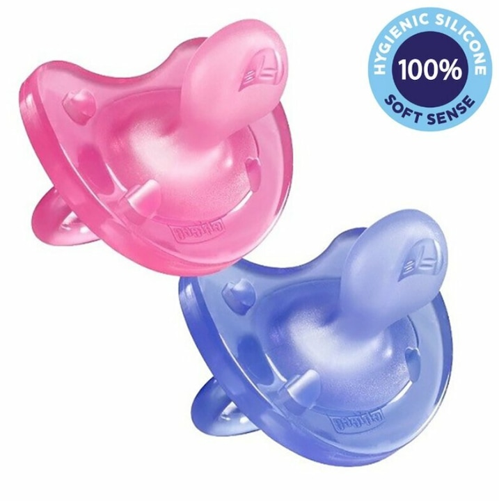 Set 2 suzete bebelusi, Chicco, Physio Soft, ortodontice, roz/mov, 16-36 luni