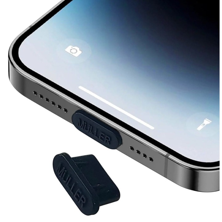 Dop Anti-praf Müller® USB-C, compatibil cu Samsung S22 S22Ultra S23 S23Ultra S24 S24Plus S24Ultra S25 S25Plus S25Ultra, Rezistent la Praf, Lichide, Silicone Anti-dust Plug, Durabile, Easy to Insert, Capac de Praf, Dimensiune Practica, Negru