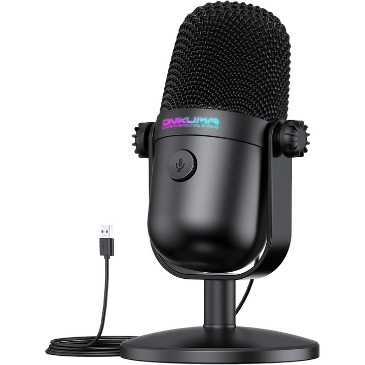 Microfon condensator PRESOMA, pentru gaming, funcție mute rapid, iluminare RGB, conexiune USB