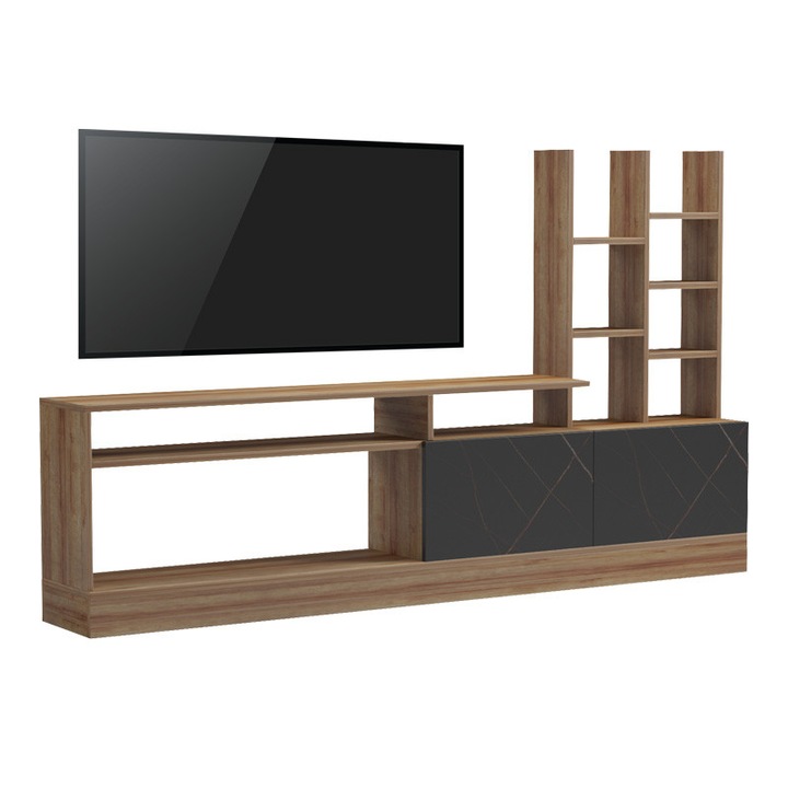 Mobila TV Seruno, stejar/negru, 170x25x100 cm