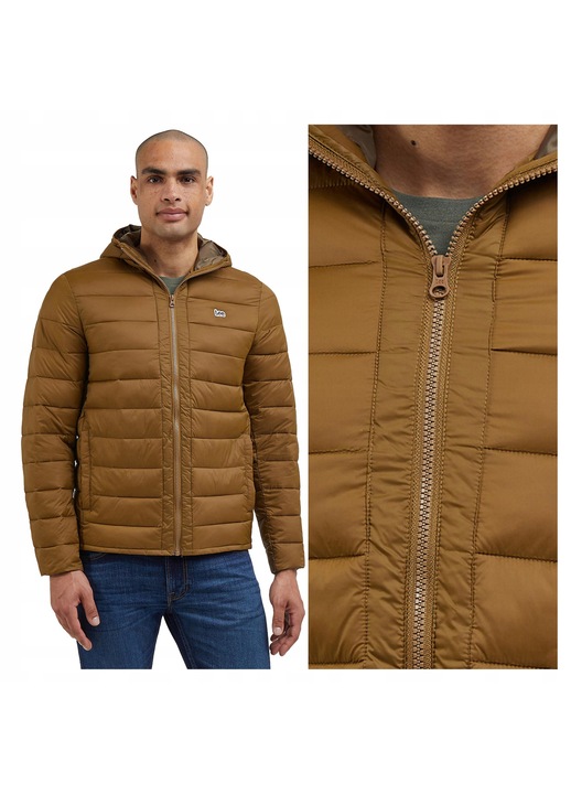 Férfi Dzseki, Lee, Light Puffer Jacket, Regular Fit, Klasszikus Dizájn, Hosszú Ujjú, 2 Zseb, Cipzárral, Pamut, Barna, Világosbarna