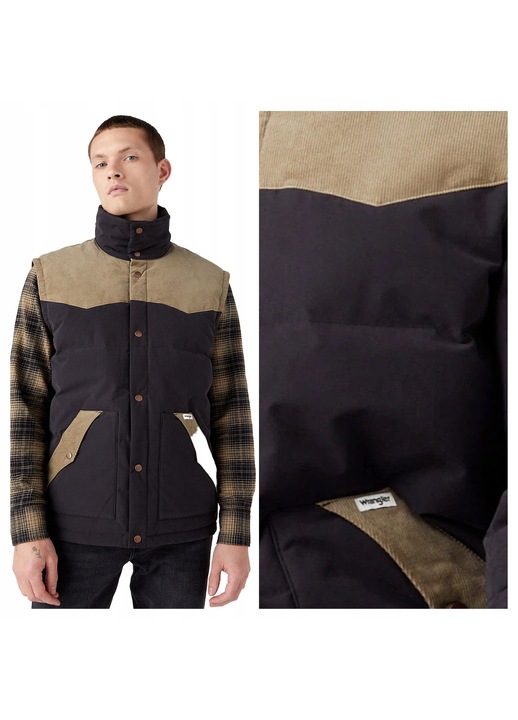 Férfi dzseki, Wrangler, levehető ujjú, normál szabású, klasszikus design, hosszú ujjú, 2 zseb, cipzáras, pamut, fekete, Fekete