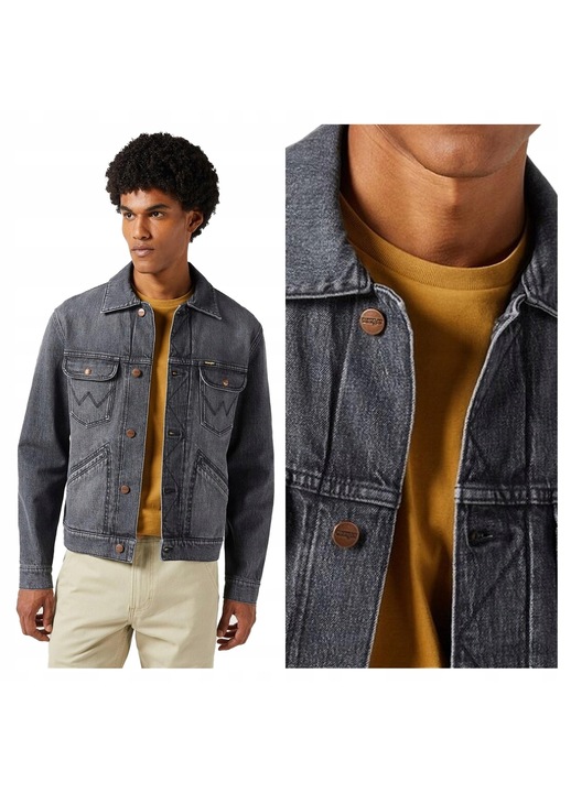Férfi Dzseki, Wrangler, 124MJ, Regular Fit, Klasszikus Dizájn, Hosszú Ujjú, 2 Zseb, Gombos, Pamut, M INTL, Szürke
