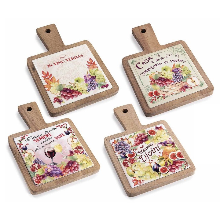 Set 4 platouri servire lemn ceramica cm 12 x 18 H