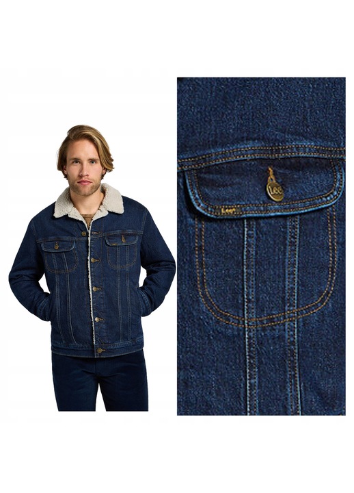 Férfi Dzseki, Lee, Sherpa Jacket, Regular Fit, Klasszikus Dizájn, Hosszú Ujjú, 2 Zseb, Cipzáros, Pamut, S INTL, Kék