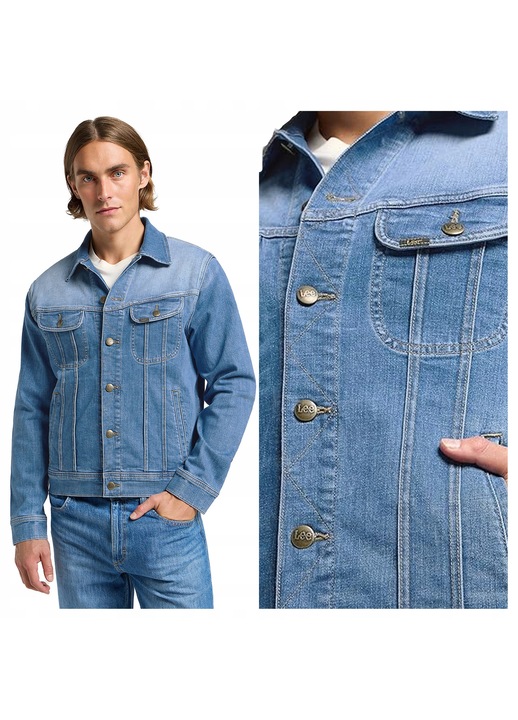 Férfi kabát, Lee, Rider Jacket, Normál fazon, Klasszikus dizájn, Hosszú ujjú, 2 zseb, Gombokkal, Pamut, 2XS INTL, Kék
