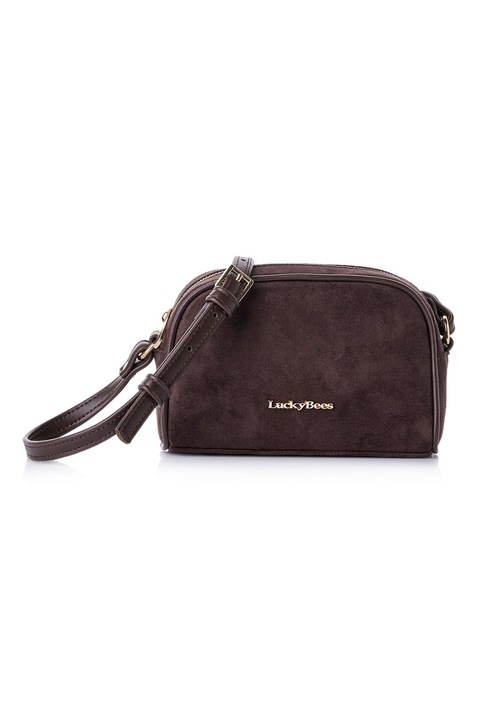 Lucky Bees szintetikus velur crossbody taska, Konyakbarna, 14 x 21 x 8