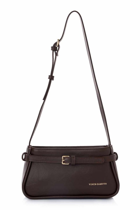 Vince Camuto, Cipzáros műbőr válltáska, Sötétbarna, 14 x 25 x 6.5