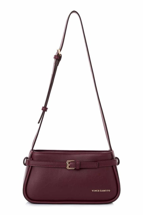 Vince Camuto, Geanta din piele ecologica cu bareta de umar si fermoar, Visiniu, 14 x 25 x 6.5 CM
