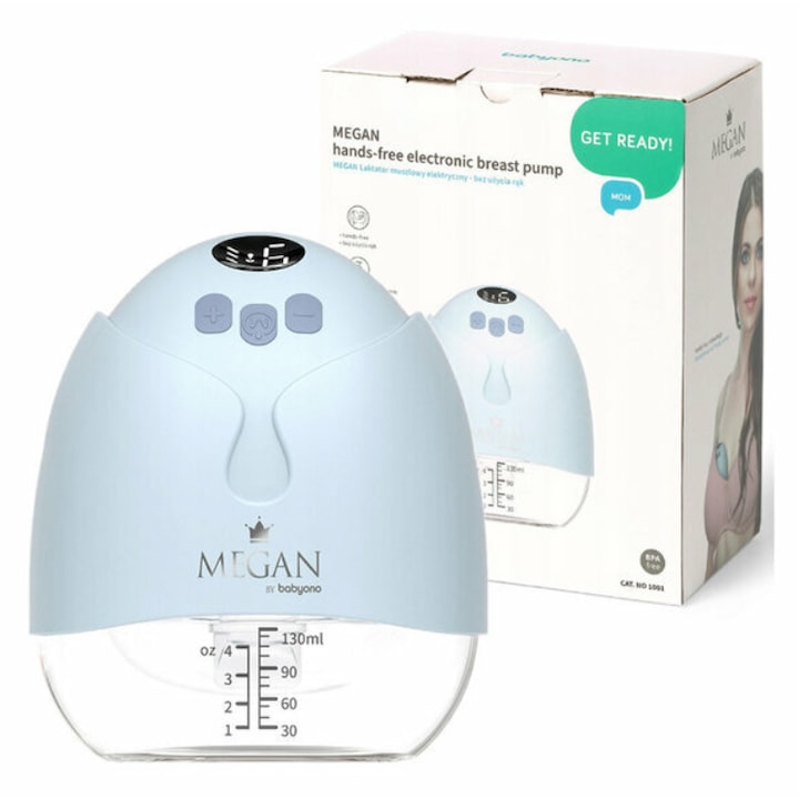 Pompa electrica de san BabyOno Megan, handsfree, 9 trepte putere aspirare, transparent/albastru
