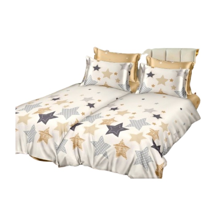 Ágynemű, 7 részes, gumírozás nélküli, 1 személyes, 160x220 cm, nagy és kis csillag mintával