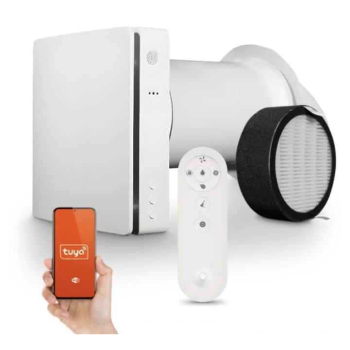 Ventilator cu recuperare de caldura AV-TTW6-W, control WiFi, senzor de umiditate, alb, montare pe perete