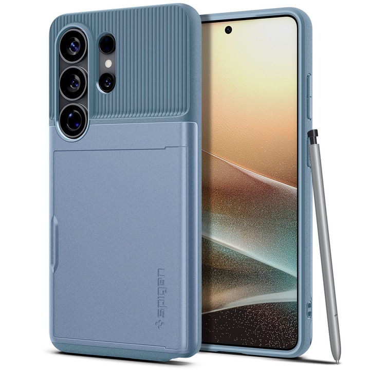 Калъф Spigen Slim Armor CS, светлосин, Съвместим с Samsung Galaxy S26 Ultra, с интегриран портфейл, материал TPU x PC
