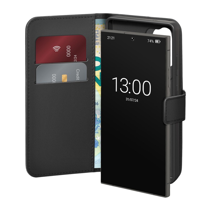 Carcasă flip cover Puro Eco-Leather Wallet, 2-in-1, negru, pentru Samsung Galaxy S26 Ultra