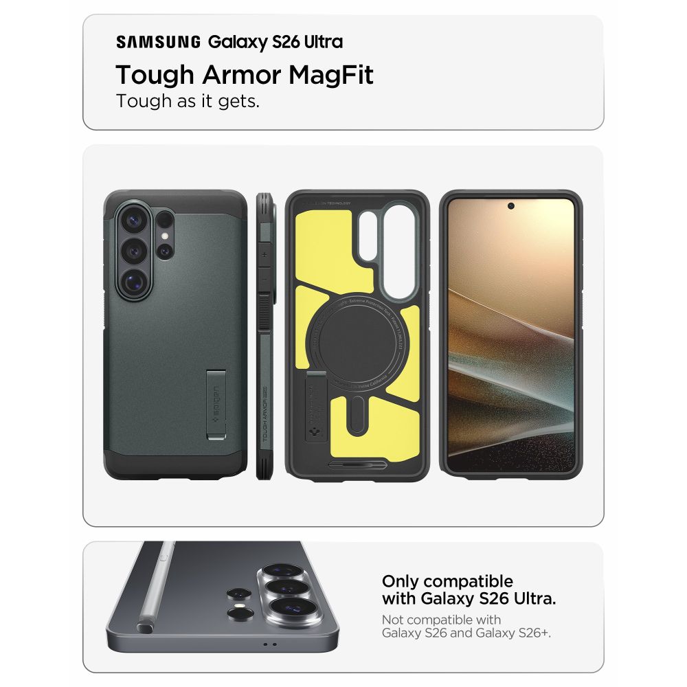 Carcasa Spigen Tough Armor MagSafe, hibrid PC+TPU, verde abisal, pentru Samsung Galaxy S26 Ultra