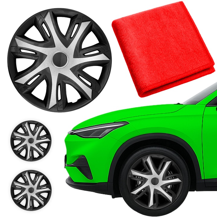 Capace roti set 4x NRM 14" bicolor argintiu/negru, material ABS, montaj simplu