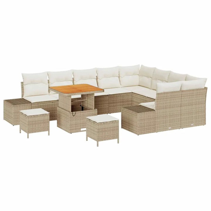 Set de canapele pentru gradina vidaXL, cu perna 12 pcs Bej Rattan poli