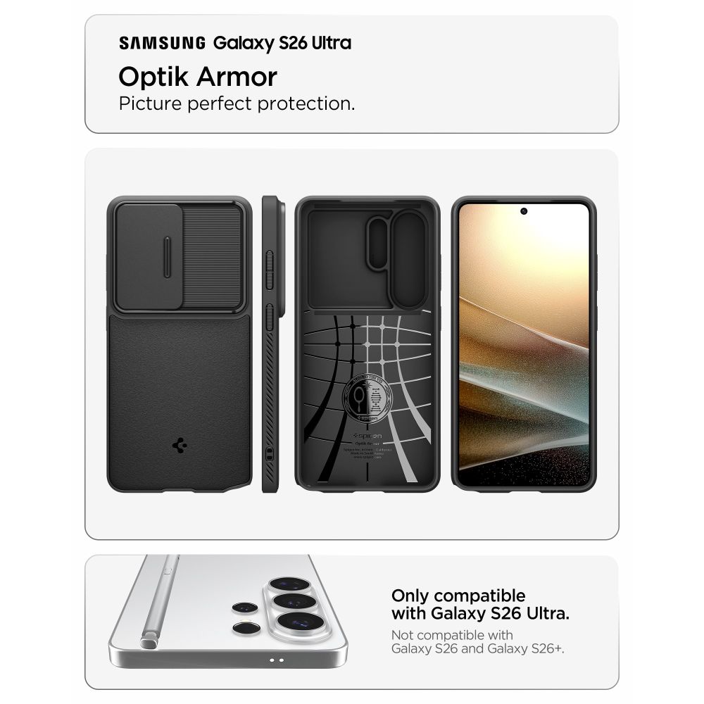 Carcasa Spigen Optik Armor compatibila cu Samsung Galaxy S26 Ultra, Negru
