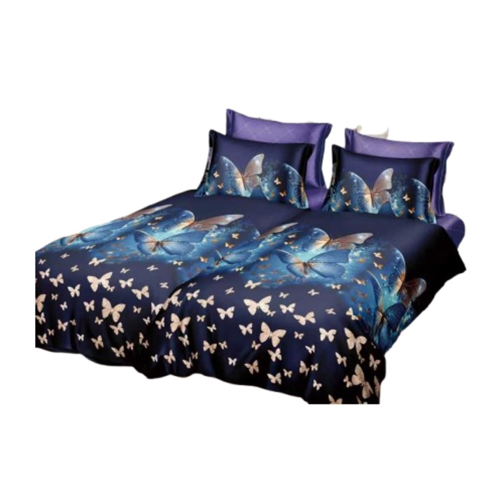 Ágynemű, 7 részes, gumírozás nélküli, 1 személyes, 160x220 cm, sok pillangós mintával